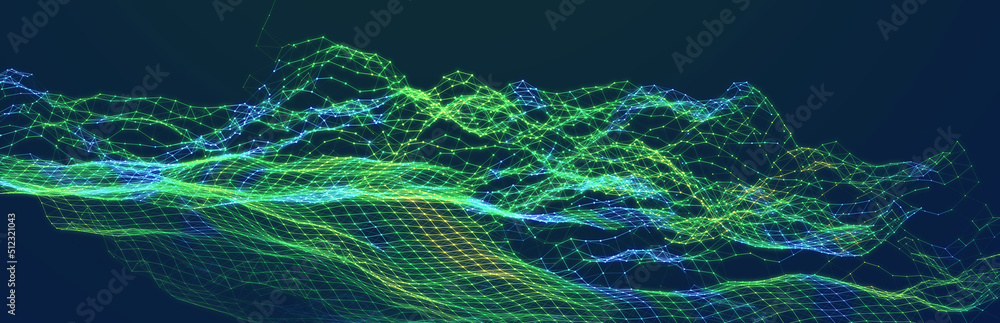 Obraz premium Big data stream. Information technology background. The dynamic wave background consisting of dots. 3d rendering