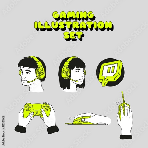 Vector Gaming Illustration Set for gamers, players, streamers