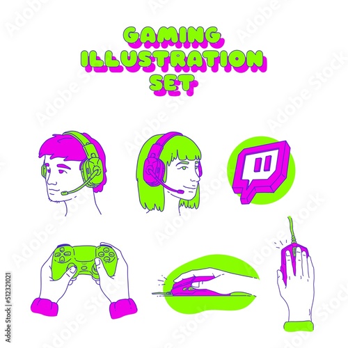 Vector Gaming Illustration Set for gamers, players, streamers