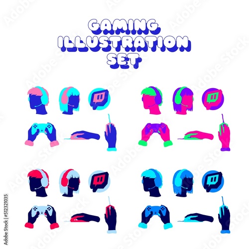 Vector Gaming Illustration Set for gamers, players, streamers