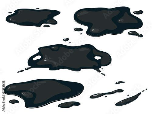 Oil spill set. Black oil drop and oil spill.