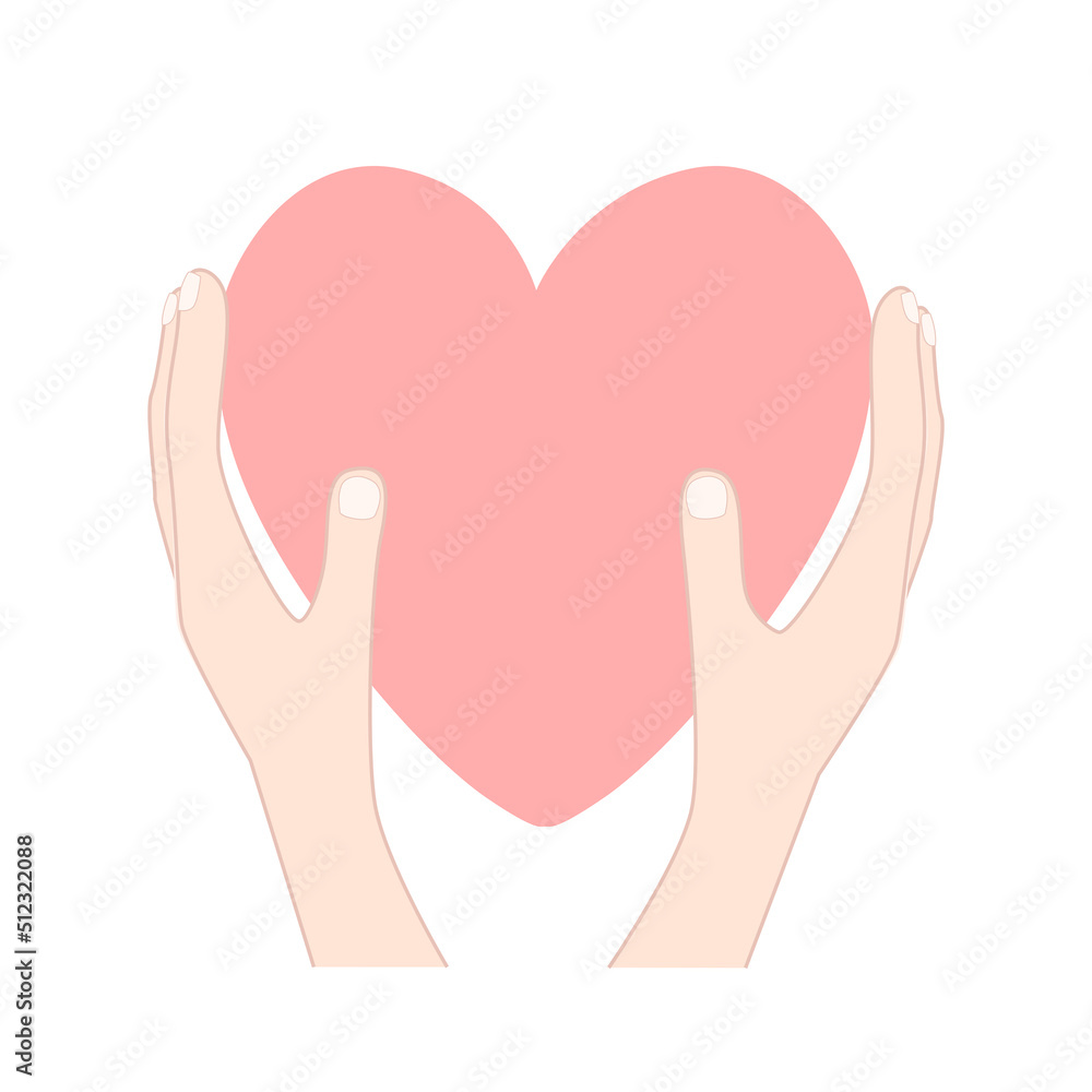 Heart in hands vector icon. Illustration of hands holding heart isolated on white background. Medicine icon, symbol of kindness and charity. Heart in hands vector icon. Illustration of hands holding heart isolated on white background. Medicine icon, symbol of kindness and charity.