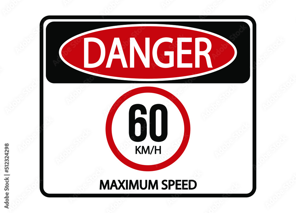 Danger maximum speed 60km/h. Maximum permitted speed warning sign. Danger maximum speed 60km/h. Maximum permitted speed warning sign.