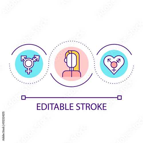 Gender expression loop concept icon. Transgender person. Identity differs from sex. LGBT abstract idea thin line illustration. Isolated outline drawing. Editable stroke. Arial font used