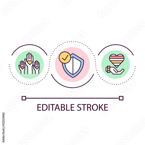 Safety for LGBT community members loop concept icon. Safe space and protection. Support diversity abstract idea thin line illustration. Isolated outline drawing. Editable stroke. Arial font used