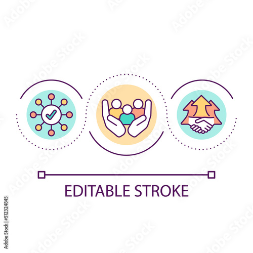 Support local communities loop concept icon. Social development. Empowering social groups abstract idea thin line illustration. Isolated outline drawing. Editable stroke. Arial font used