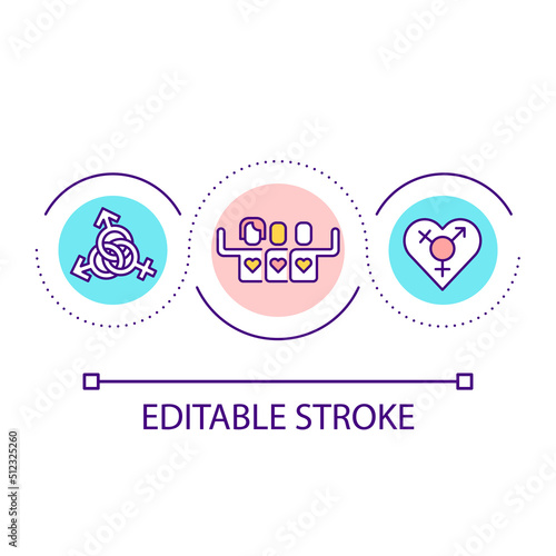 Different sexual orientation loop concept icon. Bisexual partners relationship. LGBTQ lovers abstract idea thin line illustration. Isolated outline drawing. Editable stroke. Arial font used