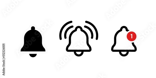 Message bell icon. Doorbell icons for apps like youtube, alert ringing or subscriber alarm symbol, channel messaging reminders bells