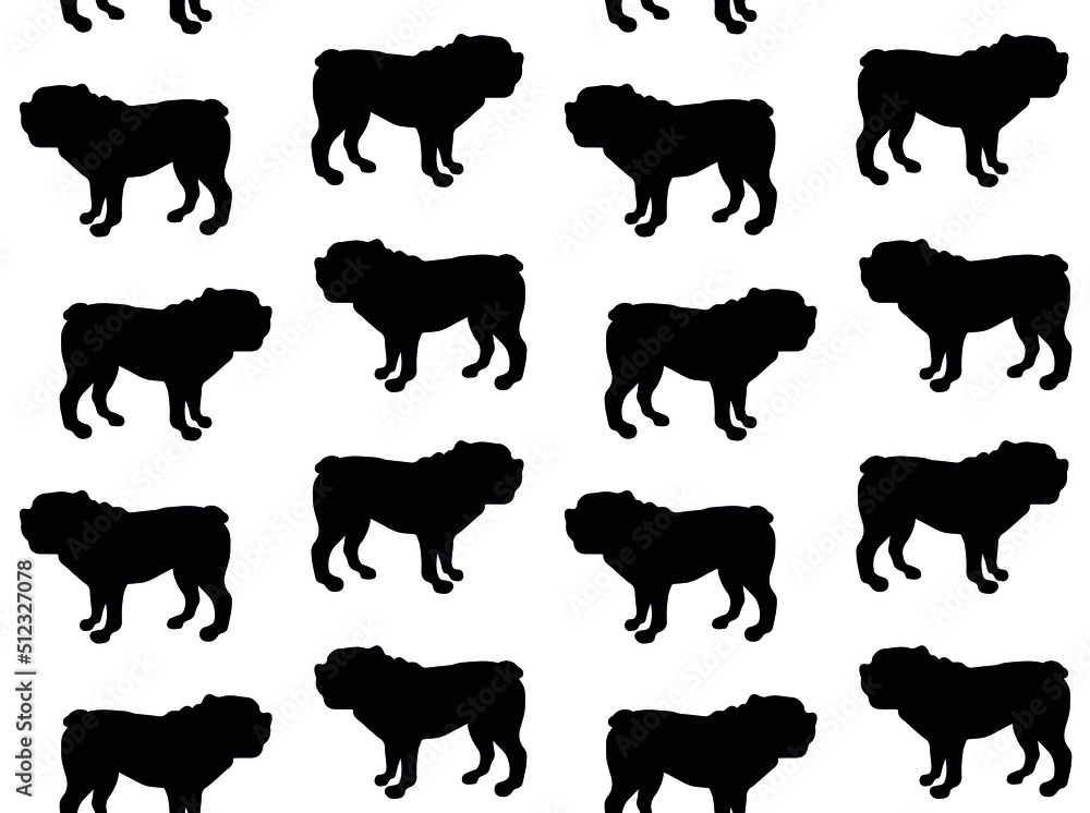 Vector seamless pattern of hand drawn American bulldog dog silhouette isolated on white background