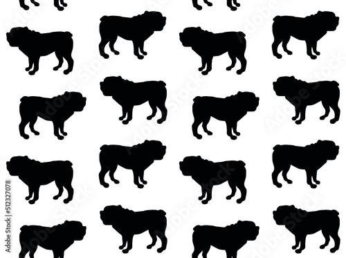 Vector seamless pattern of hand drawn American bulldog dog silhouette isolated on white background