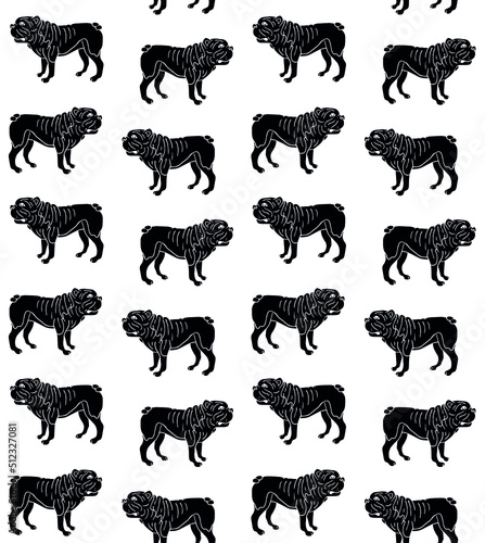 Vector seamless pattern of hand drawn doodle sketch black American bulldog dog isolated on white background