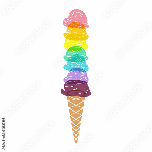 Rainbow ice cream . Vector illustration with Riso print effect