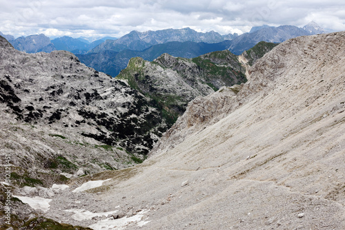 Alpine Footpath Trail Over Peski Talus in Julian Alps Leading to the Krn Lake - Triglav National Park Slovenia