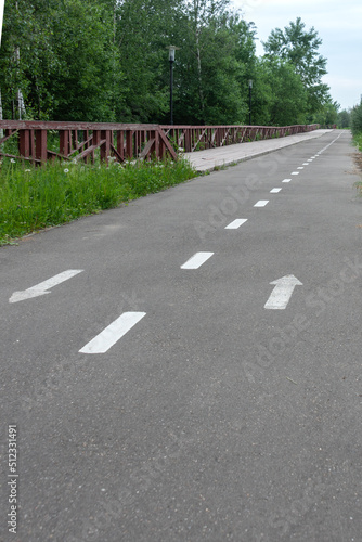 Asphalt bike path parallel to the eco-trail in the public park.