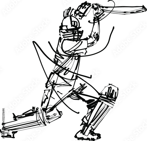 black and white illustration of the cricket players silhouettes