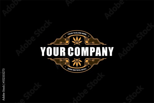 Retro Vintage Marijuana Leaf, Cannabis Logo Or Insignia, Emblems, Labels And Badges