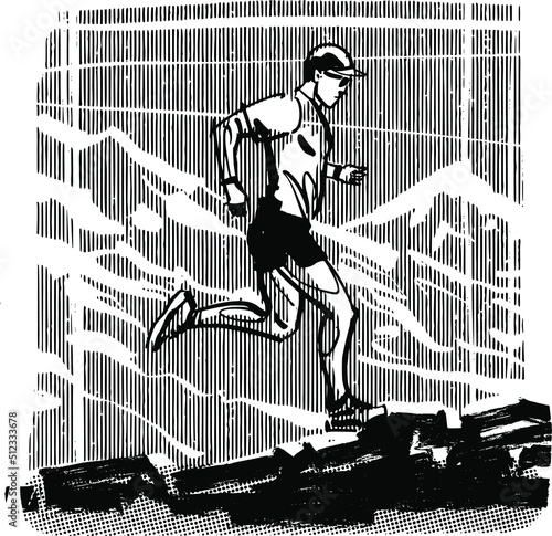 vector sketch of the trail runner in action surround the mounting