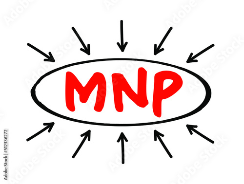 MNP Mobile Number Portability - enables mobile telephone users to retain their numbers when changing from one mobile network carrier to another, acronym text concept with arrows