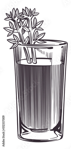 Blood mary cocktail engraving. Alcohol drink sketch