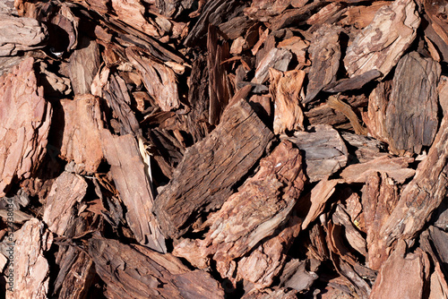 Photo of mulch from tree bark top view.
