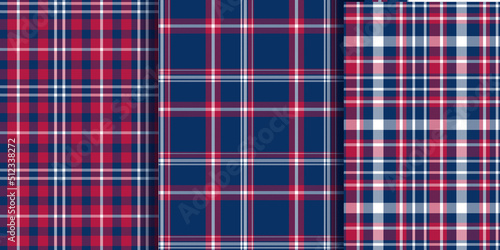 Plaid Seamless set. Pastel gingham pattern. Background for memory day, independens usa. Wallpaper, blanket.