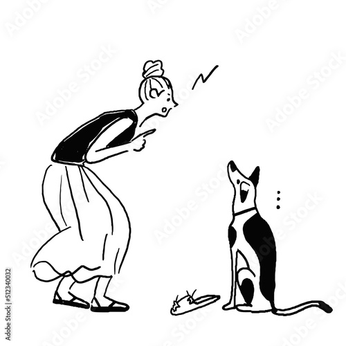 犬のしつけをする女性　犬　いたずら