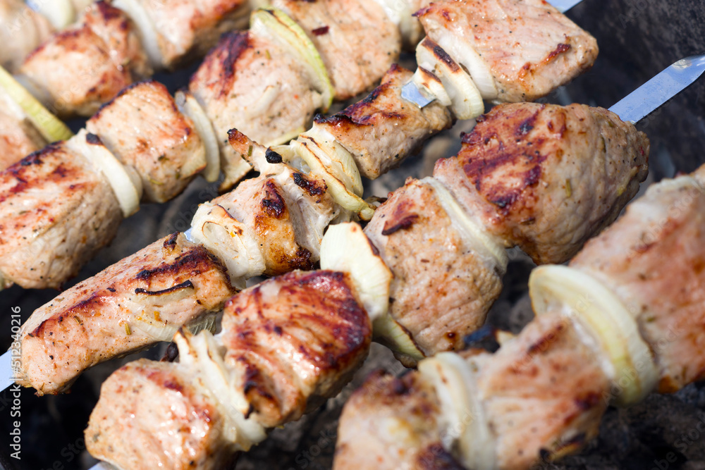shashlik, kebab or barbecue (B-B-Q):
mouth-watering pieces of meat strung on skewers and grilled on the grill