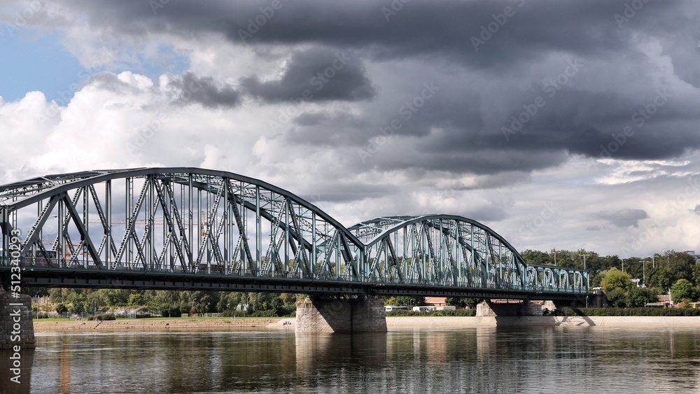Truss bridge in Torun city, Poland, crossing Vistula (Wisla) river