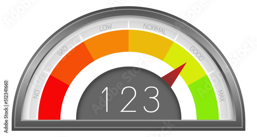 Speedometer icon. Perfomance measure indicator. Pressure meter photo