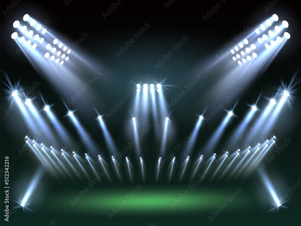 Stadium lights background. Directional sources, football field