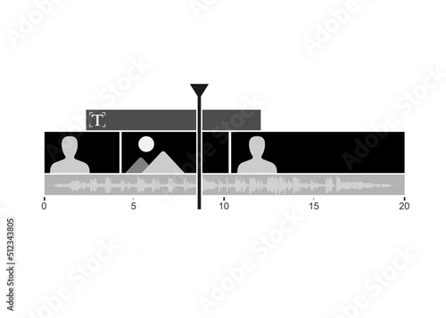 Timeline video editing software. timeline window display for editor and Post Production. Timeline Sequence editing footage.	
