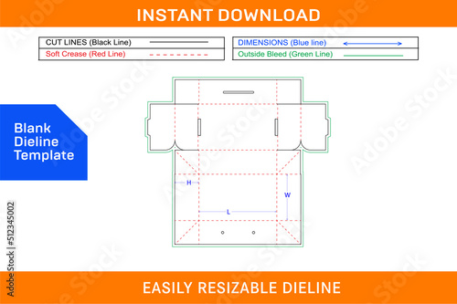 Shoebox with handle die cut template and 3d box design Blank dieline template