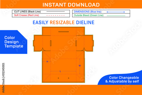 Shoebox with handle die cut template and 3d box design Color Design Template