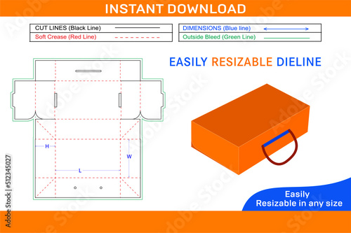 Shoebox with handle die cut template and 3d box design