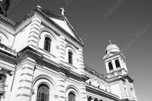 Christchurch - Cathedral of the Blessed Sacrament. Black and white vintage photo style.