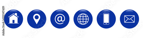 Contact icon set. Glossy 3D style communication button vector illustration