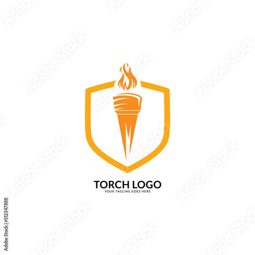 Torch Fire Flame with Pillar column logo design.