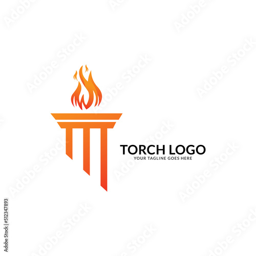 Torch Fire Flame with Pillar column logo design.