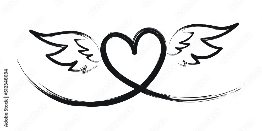 Hand drawn heart with wings on white background Hand drawn heart with wings on white background