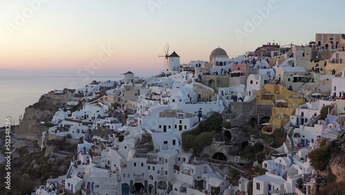 Sunset in Oia, the small town on the island of Santorini, Greece