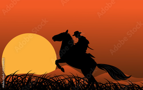 spurring horses under the setting sun