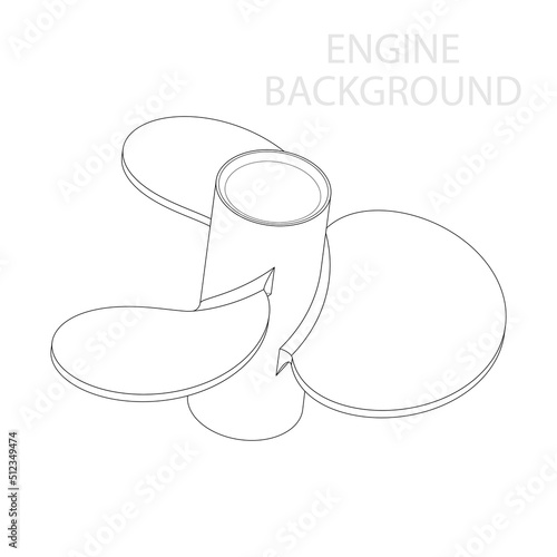 3d scheme drawing of a motor boat propeller on a white background. Isometric vector illustration.