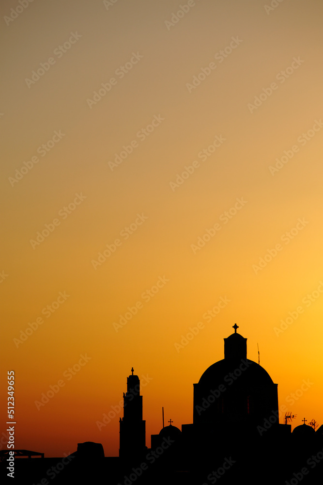 Silhouette of Orthodox Church in Santorini, Greece
