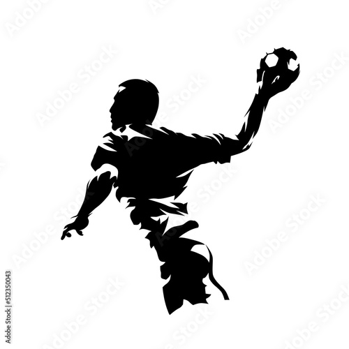 Handball player throwing ball, abstract isolated vector silhouette. Handball logo