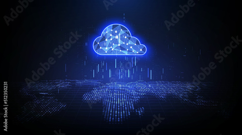 Cloud technology. Polygonal wireframe cloud storage sign with on dark blue. Cloud computing, big data center, future infrastructure, digital ai concept. Virtual hosting symbol