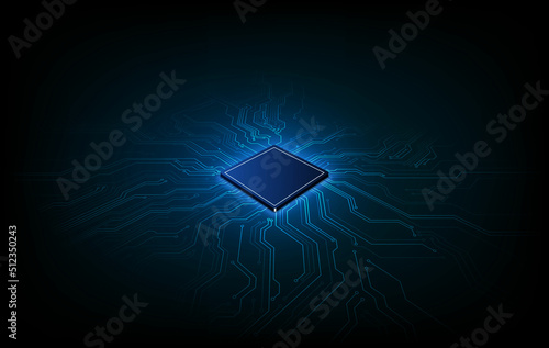 Abstract technology chip processor background circuit board and html code,3D illustration blue technology background vector. photo