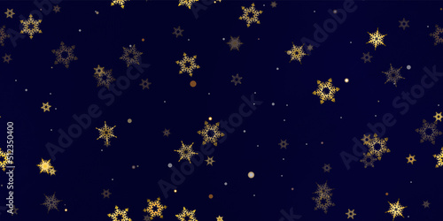 Gold Falling Snowflakes seamless pattern.