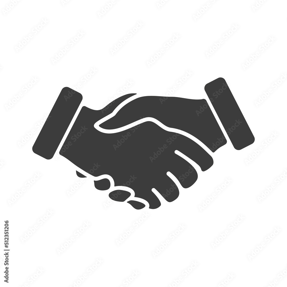 Handshake silhouette. Business agreement symbol. Contract hand gesture sign. Vector illustration isolated on white.