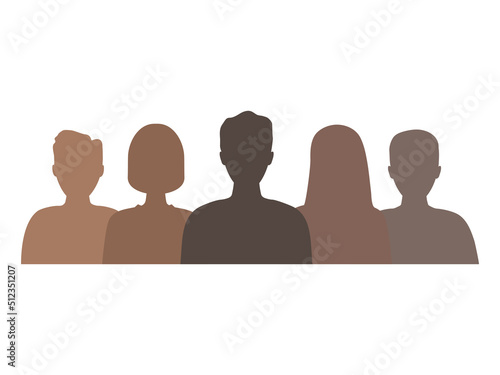 Business people silhouette. Human crowd. Men and women standing together. Teamwork concept. Business team symbol. Vector isolated on white