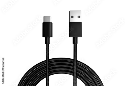cable u s b type C plug, cable repair, computer usb port. Mobile data cable. Phone usb connector on white background. Isolated usb cord Charger usb cable on a white background. 3D render